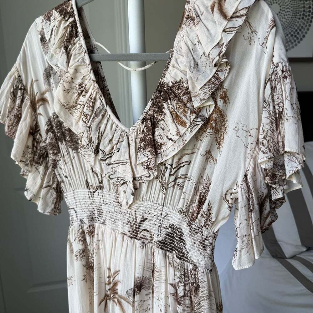 SANDRO Long Printed Dress With Ruffles - Picture 9 of 14